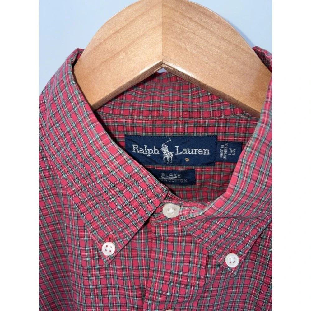 Polo Ralph‎ Lauren Blake Mens Medium Long Sleeve Red Green Plaid Button Down